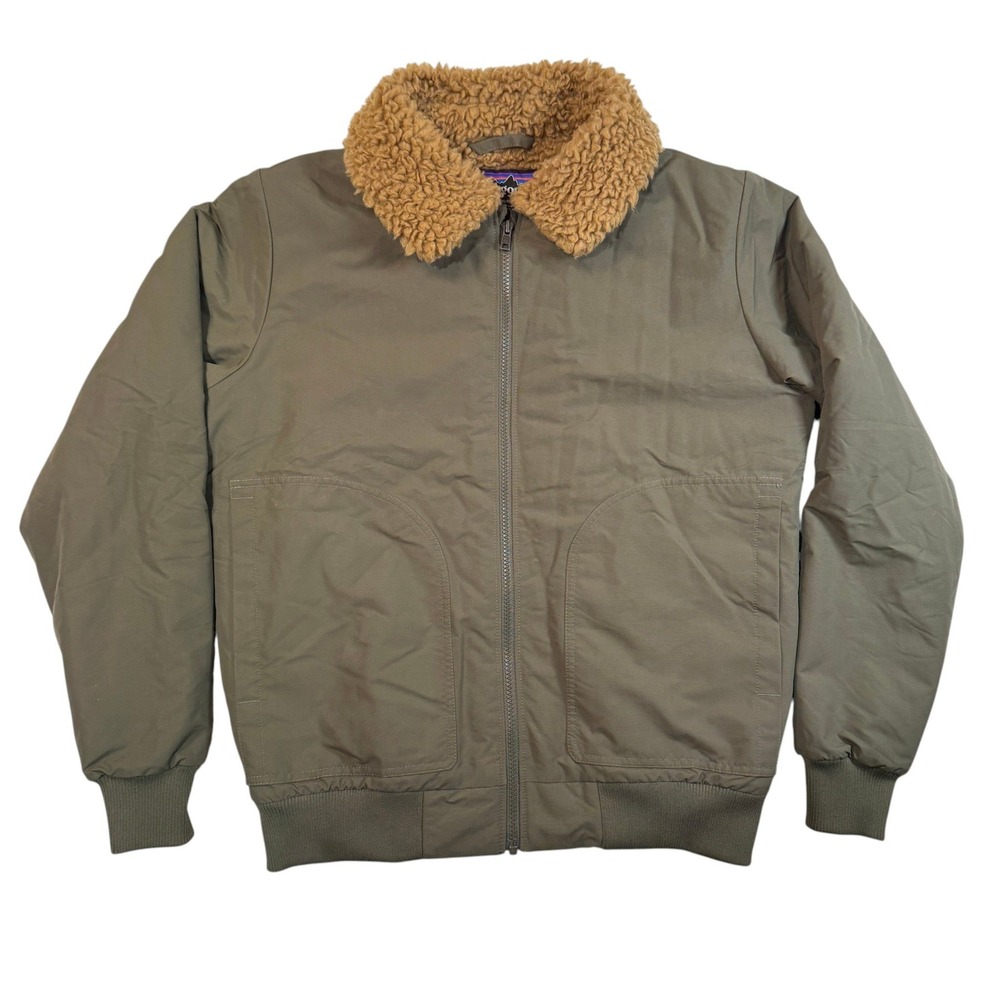 Patagonia Soaring Insulated Bomber Jacket Women Medium Green Fleece Lined Collar